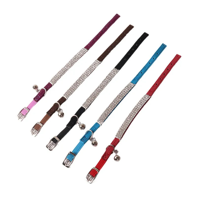 Soft flocking cat collar with an elastic buckle, shown in pink, black, red, blue, purple, and dark brown.