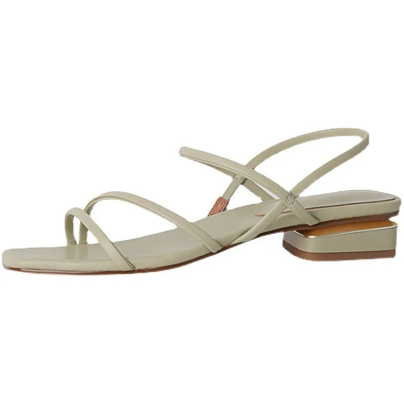 Women's flat open-toed Roman sandals with square toe and ankle strap in microfiber material