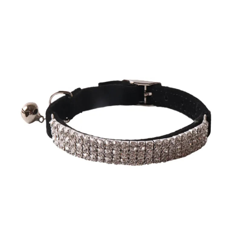Soft flocking cat collar with an elastic buckle, shown in pink, black, red, blue, purple, and dark brown.