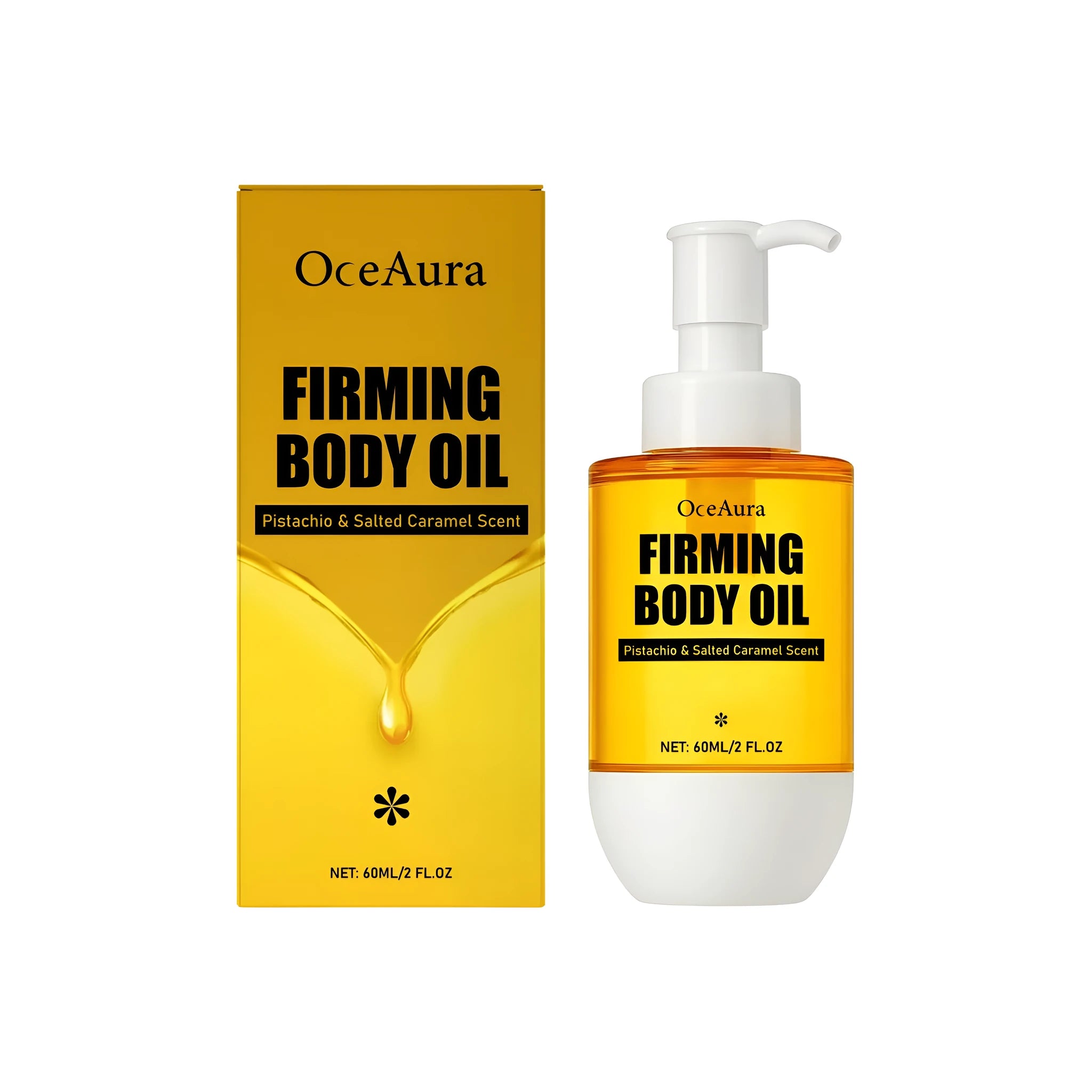 60ml bottle of tightening body oil with wrinkle resistant properties containing glycerin and vitamin E