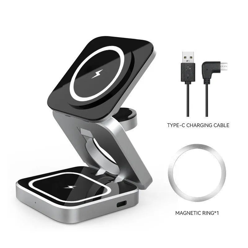 Folding desktop wireless charging bracket for Apple, Samsung and Google Pixel Watch devices