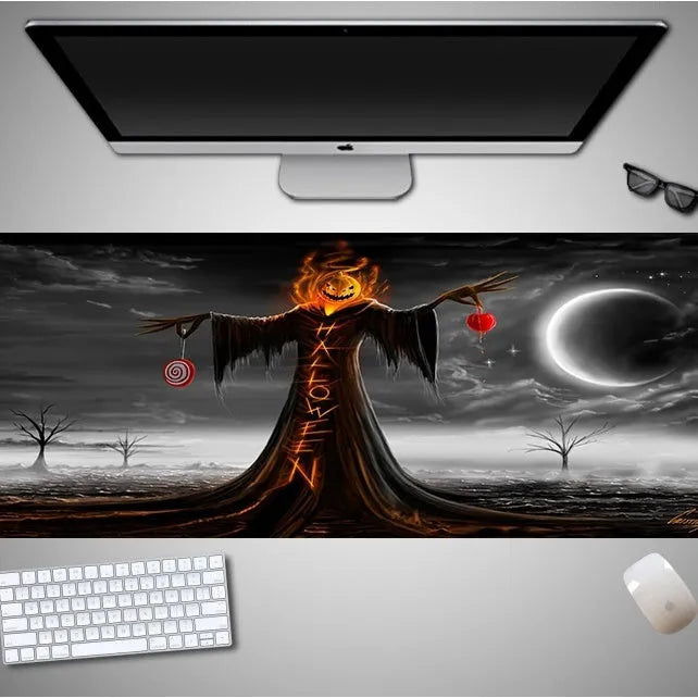Oversized Halloween computer mouse pad with seasonal graphics and non-slip rubber base
