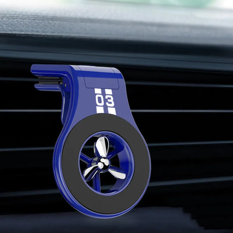 Black magnetic car air vent phone holder with adjustable rotation paddle showing phone mounting position
