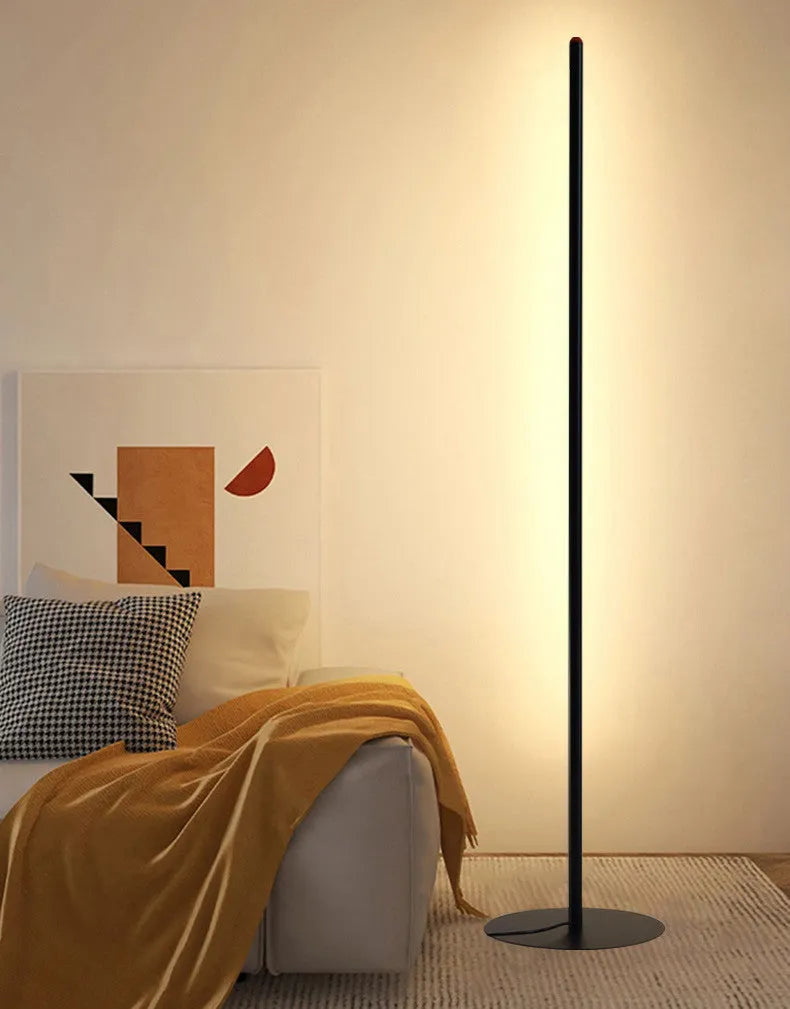 A vertical aluminium alloy floor lamp with a modern simple design, shown in three available sizes.