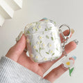 White floral transparent TPU protective case for Apple AirPods showing floral pattern details