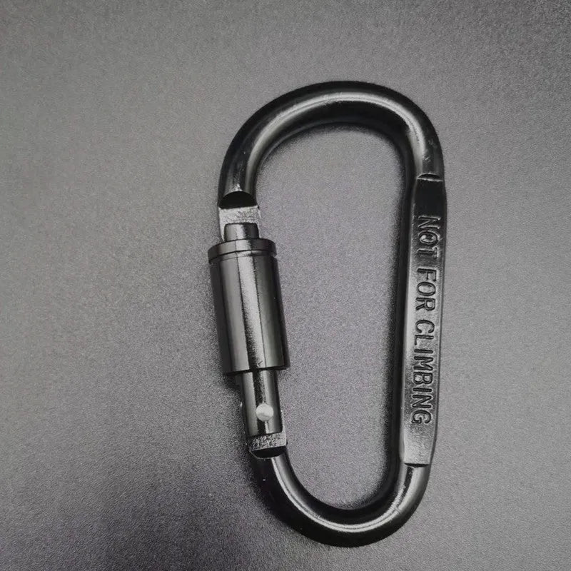 D-type aluminium carabiner with lock mechanism in bright colours measuring 8cm