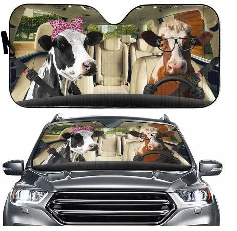 Telescopic aluminium foil car sun visor extended across a vehicle windshield