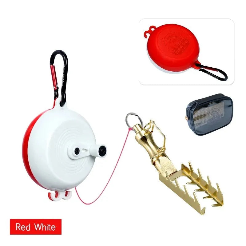 Fishing lure rescue tool with wheel mechanism and braided line for retrieving snagged baits