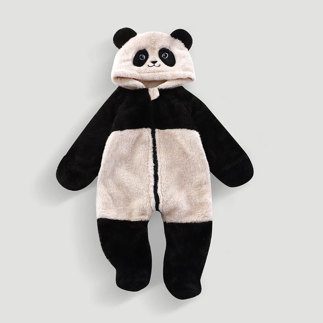 Boys and girls thermal jumpsuit pajamas in milky white, thickened polyester fibre, suitable for babies 59cm to 80cm tall.