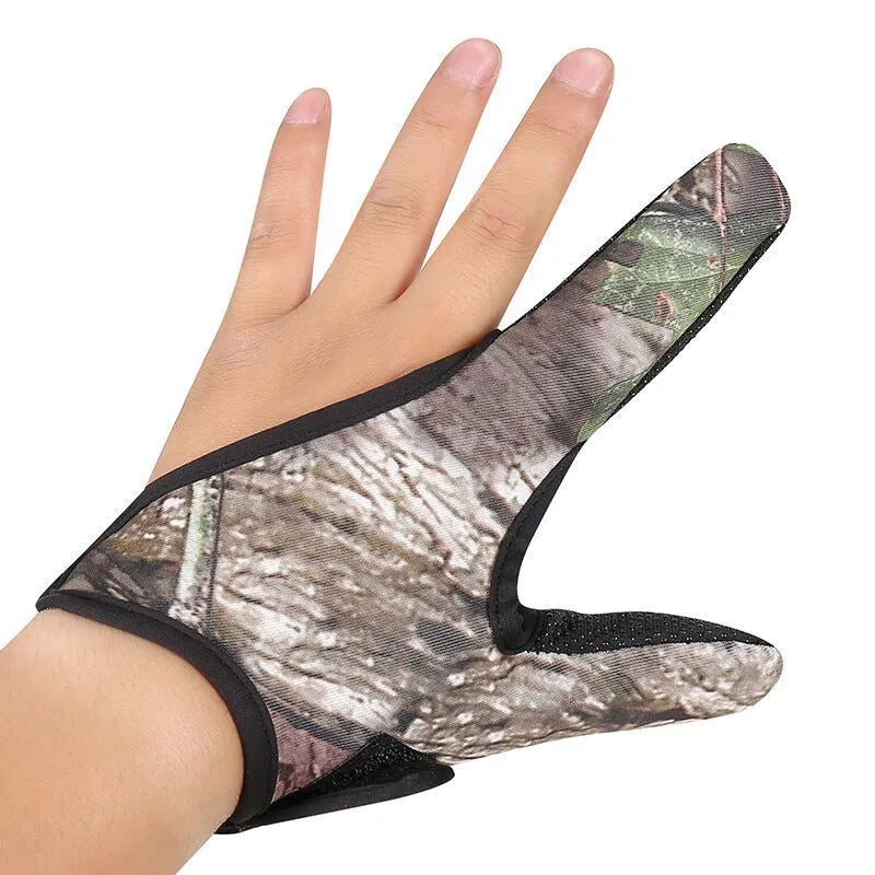 Two-finger fishing glove showing diving cloth back and microfiber palm for right or left hand