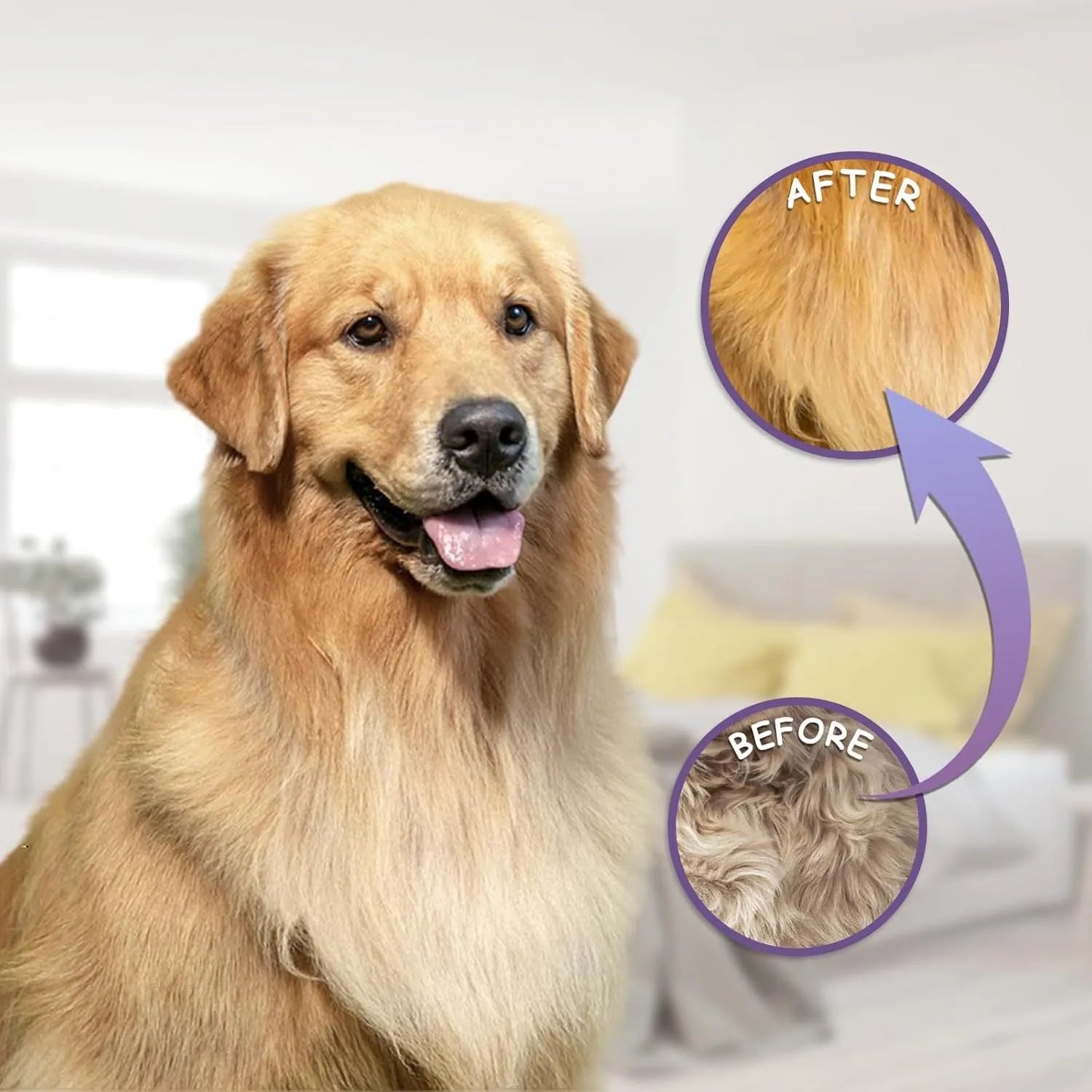 Purple pet grooming comb with stainless steel teeth on ergonomic handle