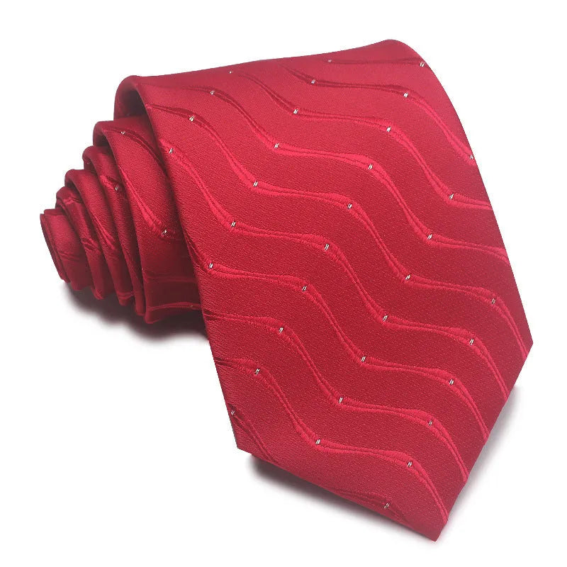 8cm wide red and black striped jacquard tie with an arrow point tip for men's formal wear