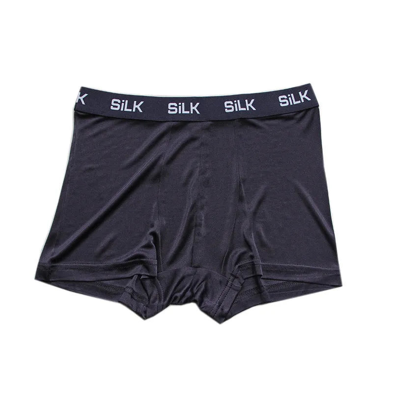 Men's silk shorts in navy blue with loose fit mid waist design