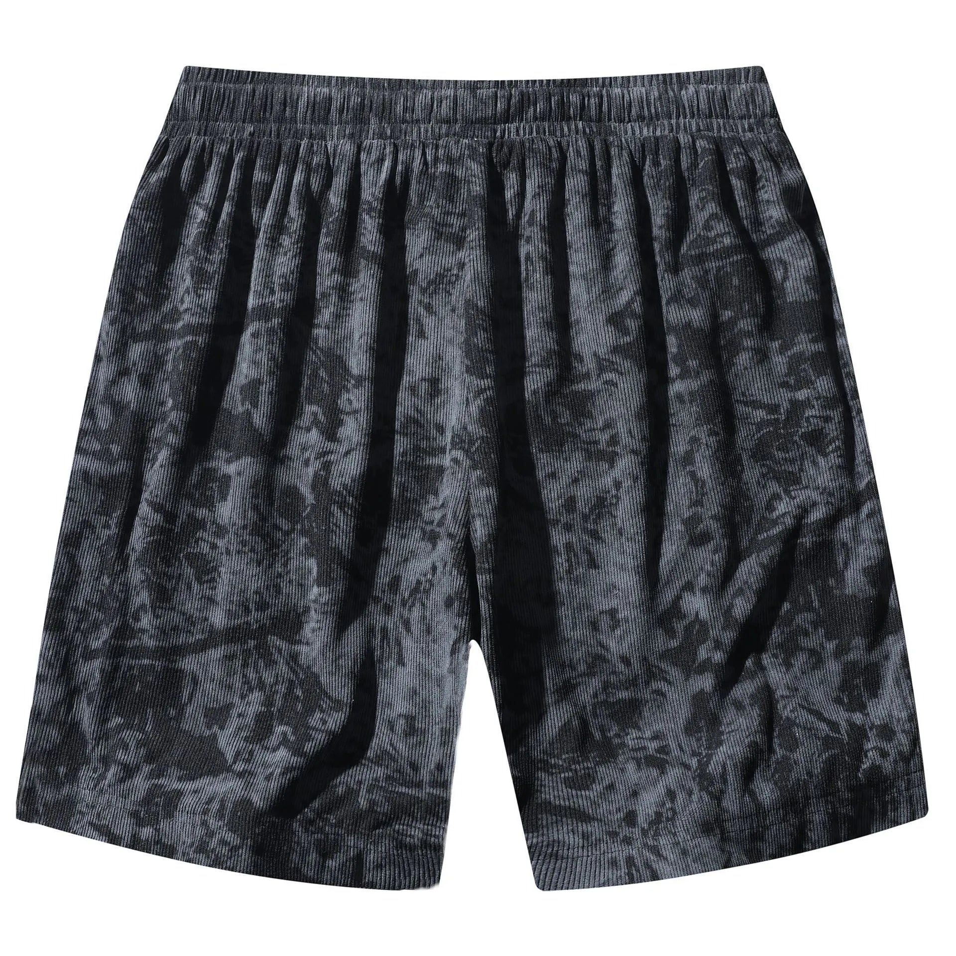 Men's camouflage pattern corduroy athletic shorts with straight leg and high waist design
