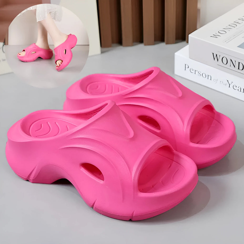 Women's thick-soled EVA slippers in white, black and rose red colours for outdoor beach wear