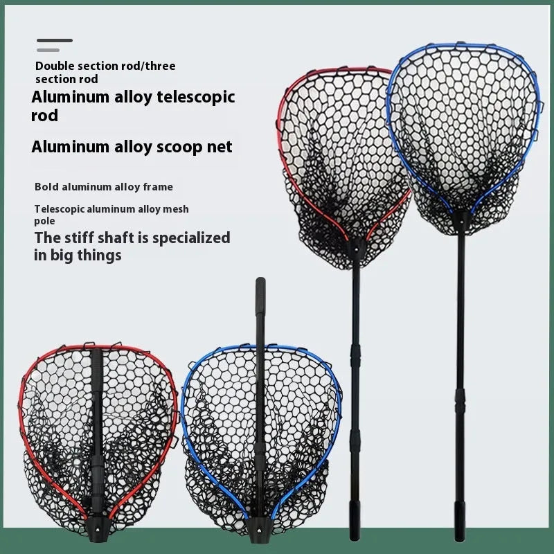 Luyada dip net with aluminum alloy telescopic rod extended to 162cm, showing red frame and black net pocket