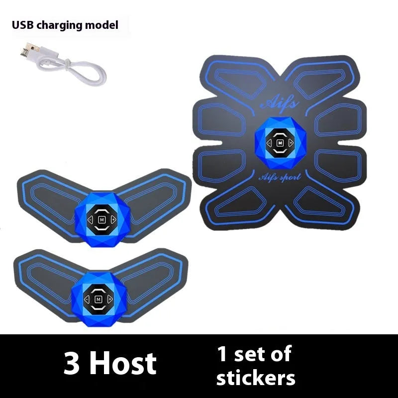 Eight-piece abdominal muscle waist reduction massage patch set showing nine style options.