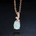 Water drop opal pendant necklace with adjustable chain in rose gold or white finish