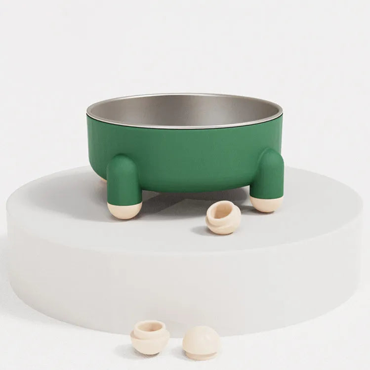 Green non-slip stainless steel pet bowl with a raised high foot design for dogs and cats