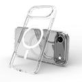 Transparent magnetic phone case for iPhone 17 series models on a table.