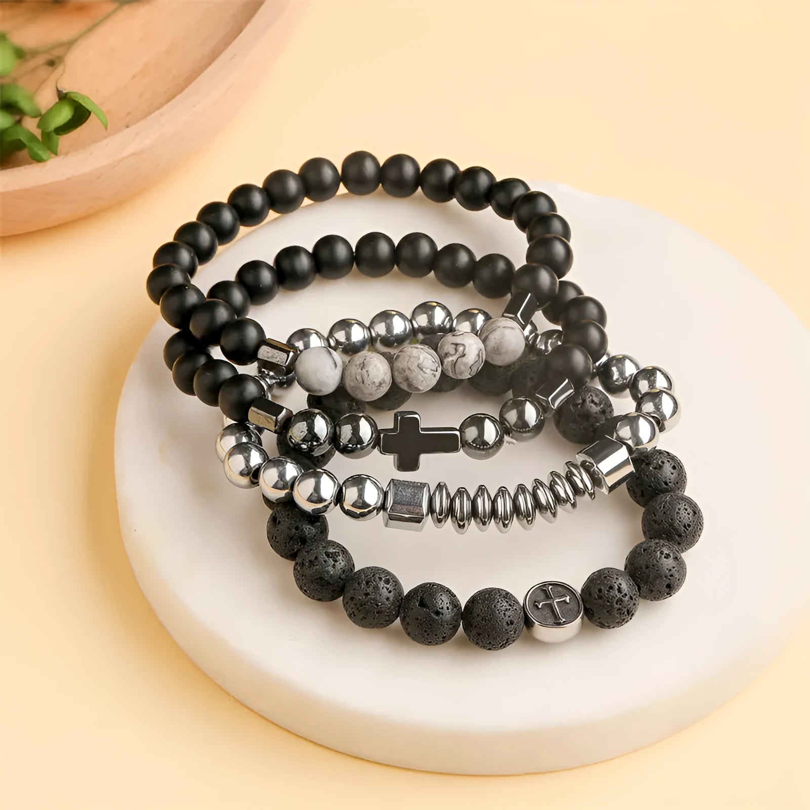 Volcanic rock agate stone bracelet with stainless steel finishing, 10mm stone, 19mm internal diameter