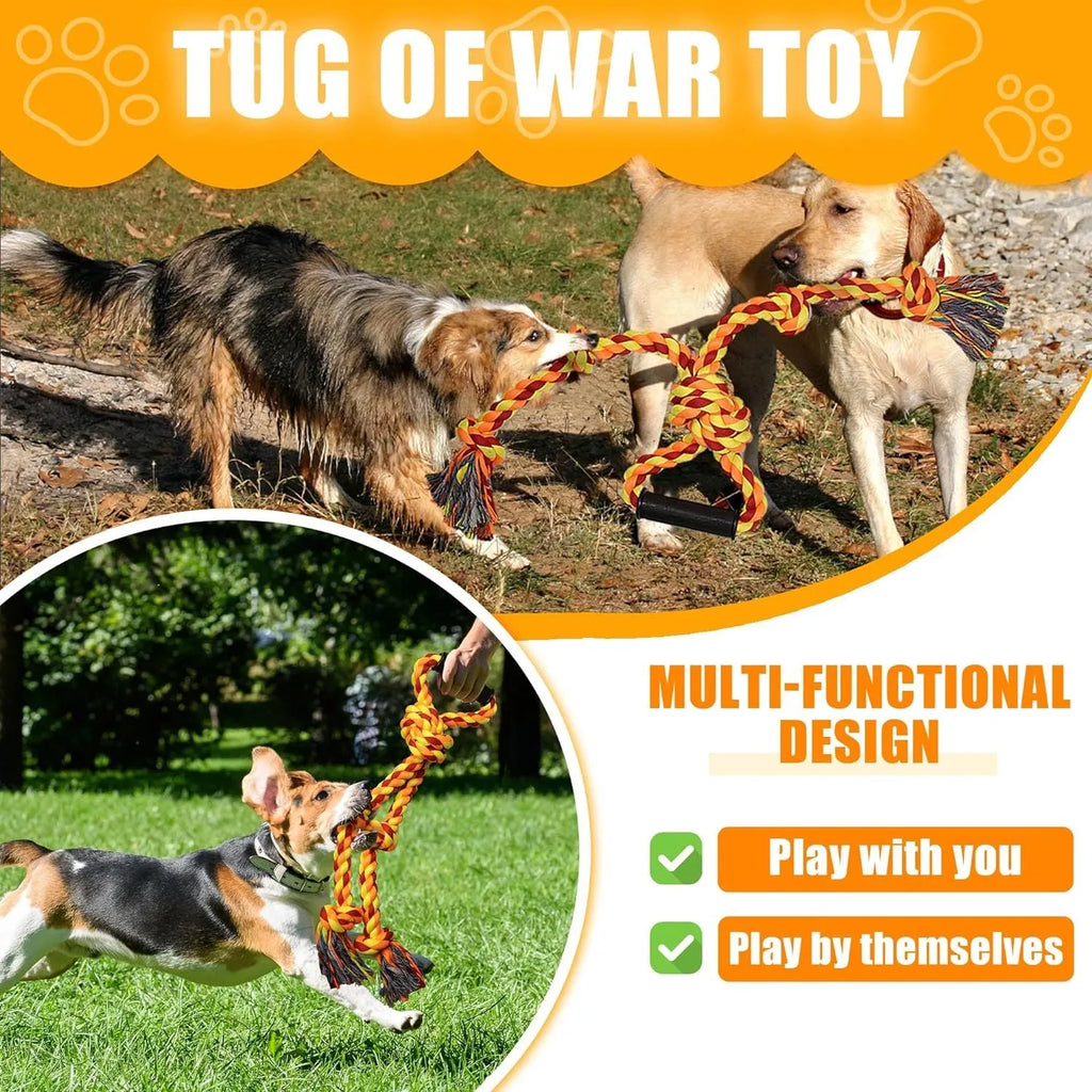 Heavy duty blue cotton rope dog toy with ergonomic handles for aggressive chewers