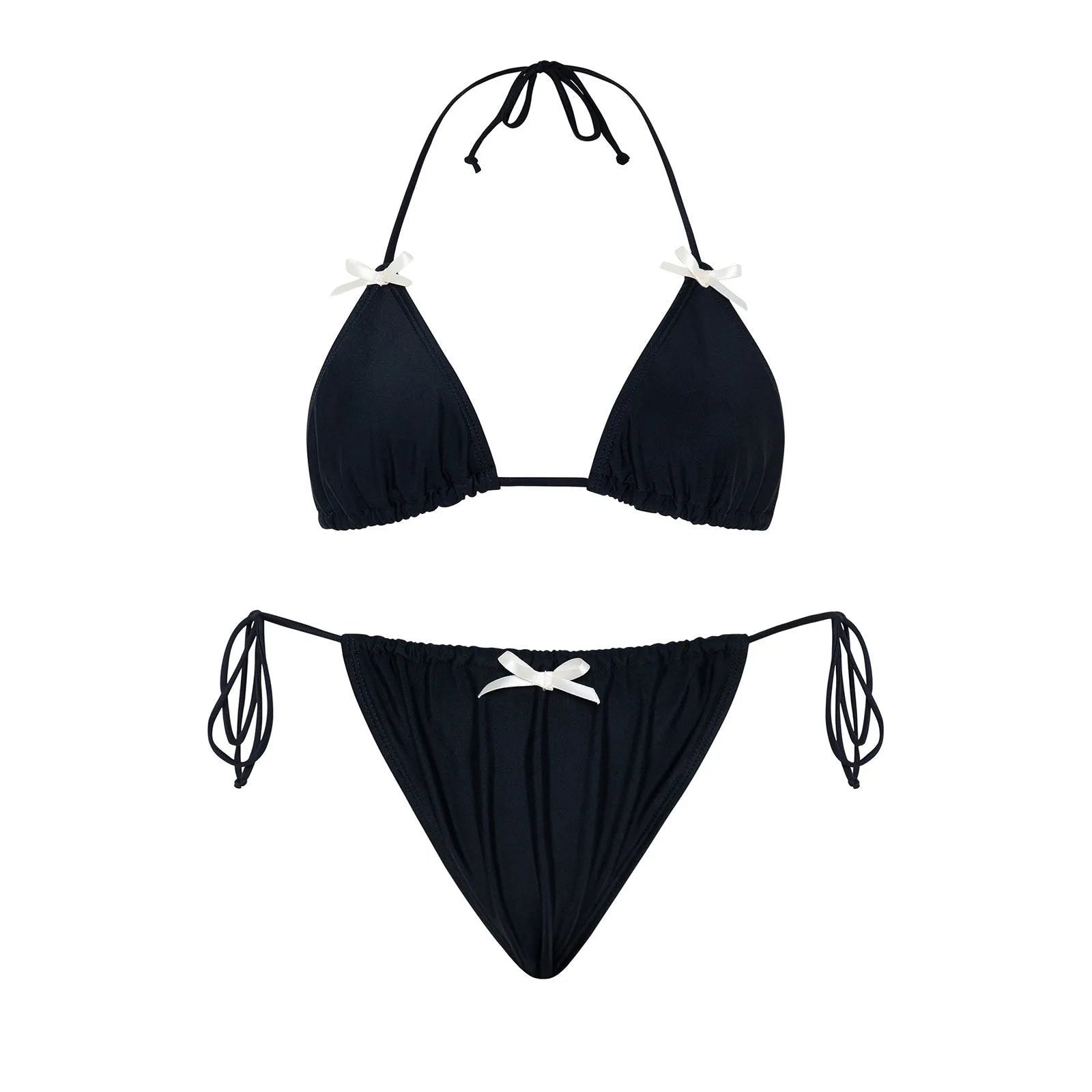 Women's pure colour bikini swimsuit with bow tie detail in black, white, red or pink