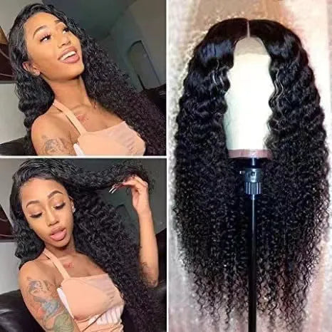 Fluffy big wave half headgear wig in long curly style with side bangs, black colour option