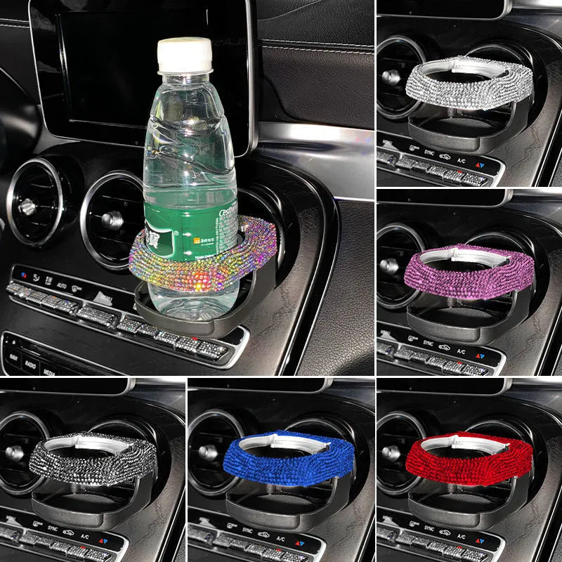 Diamond decorated car water cup holder bracket mounted on air vent