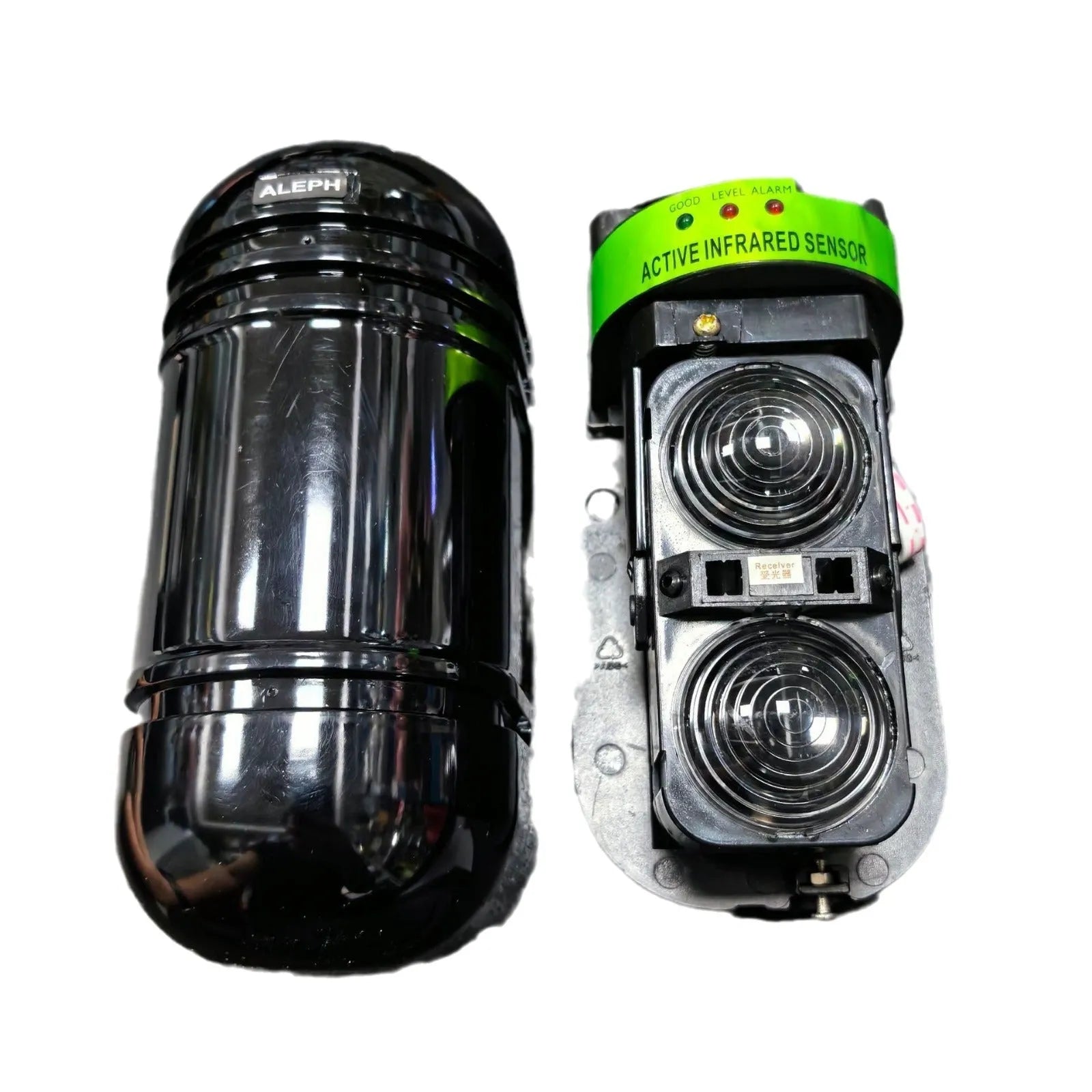 Black two-beam infrared security detector with wired connections for 150 metre perimeter protection