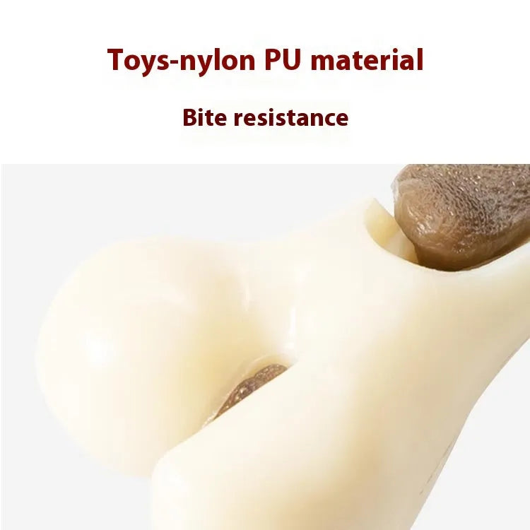 Cowhide and nylon dog bone grinding rod chewing toy in foodie bone design