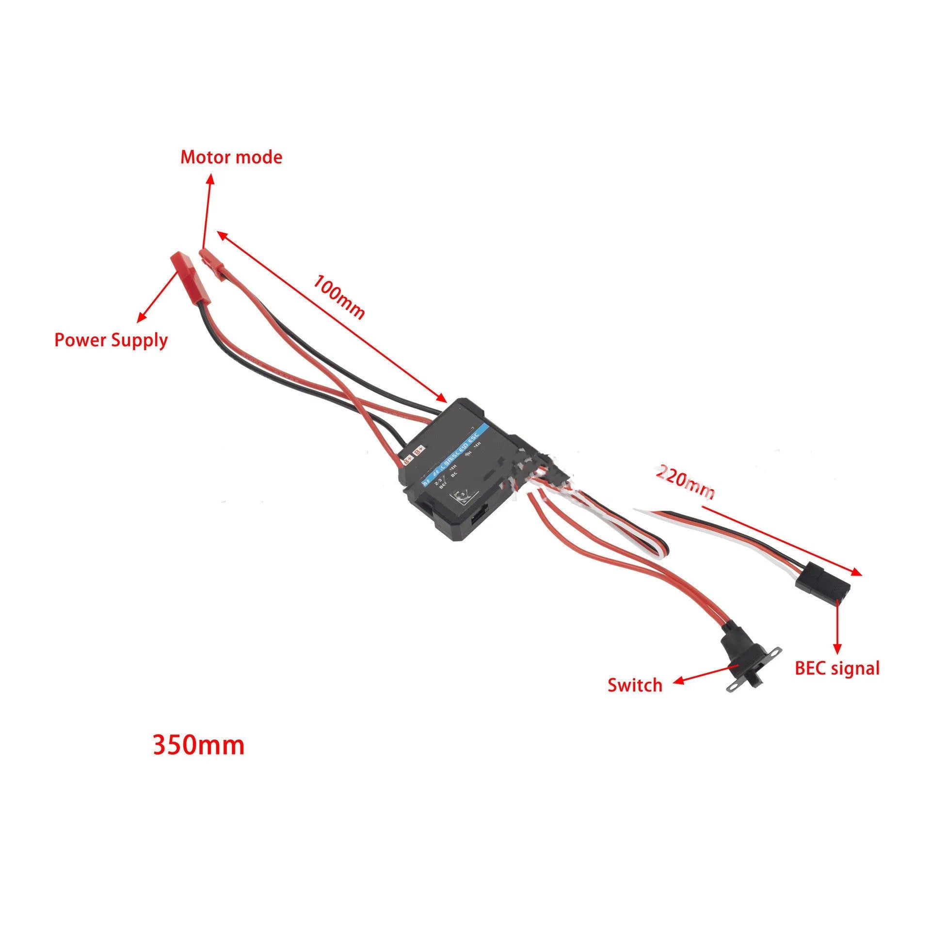 Small brushed electric speed controller for RC vehicles with 40A current rating and climbing mode