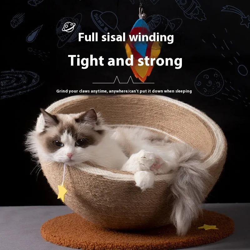 Large integrated cat scratching board and bed with sisal rope surface and flannel nest in Starlight Sisal Nest colour