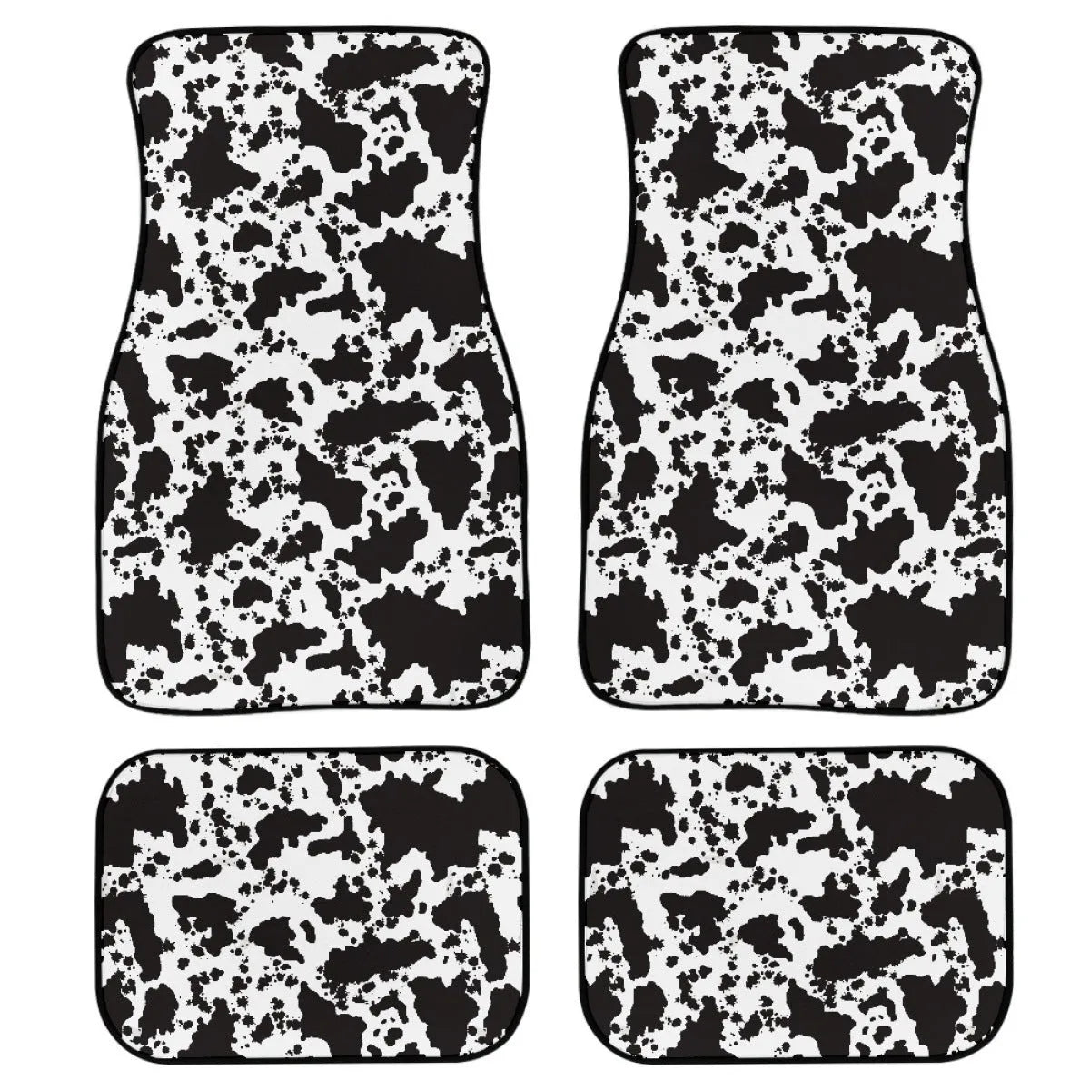 Four-piece set of black printed rubber car floor mats with a 20mm thickness and waterproof lining.