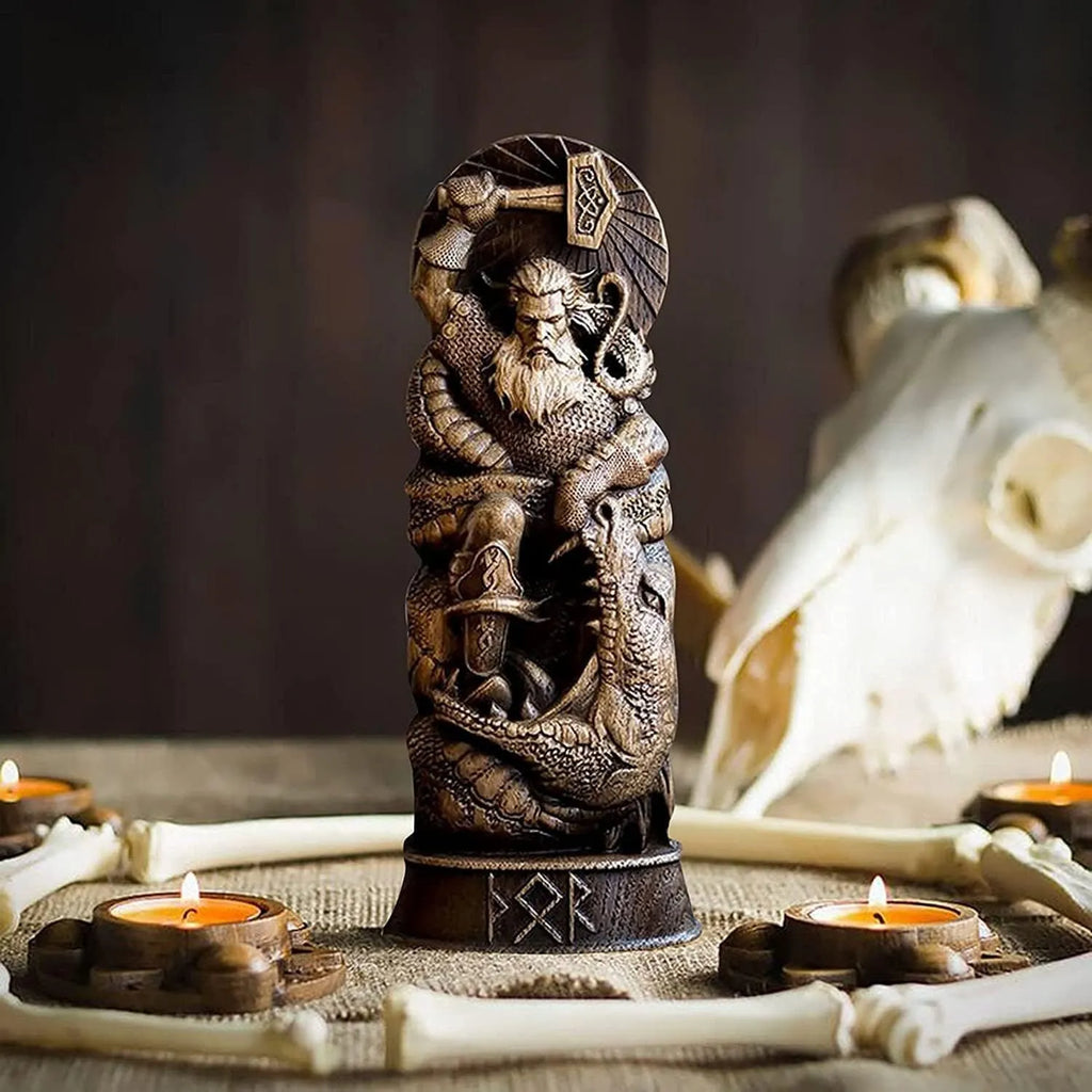 Handmade iron resin hero statue ornament Odin Thor Freya Loki 10x6x22cm set of four