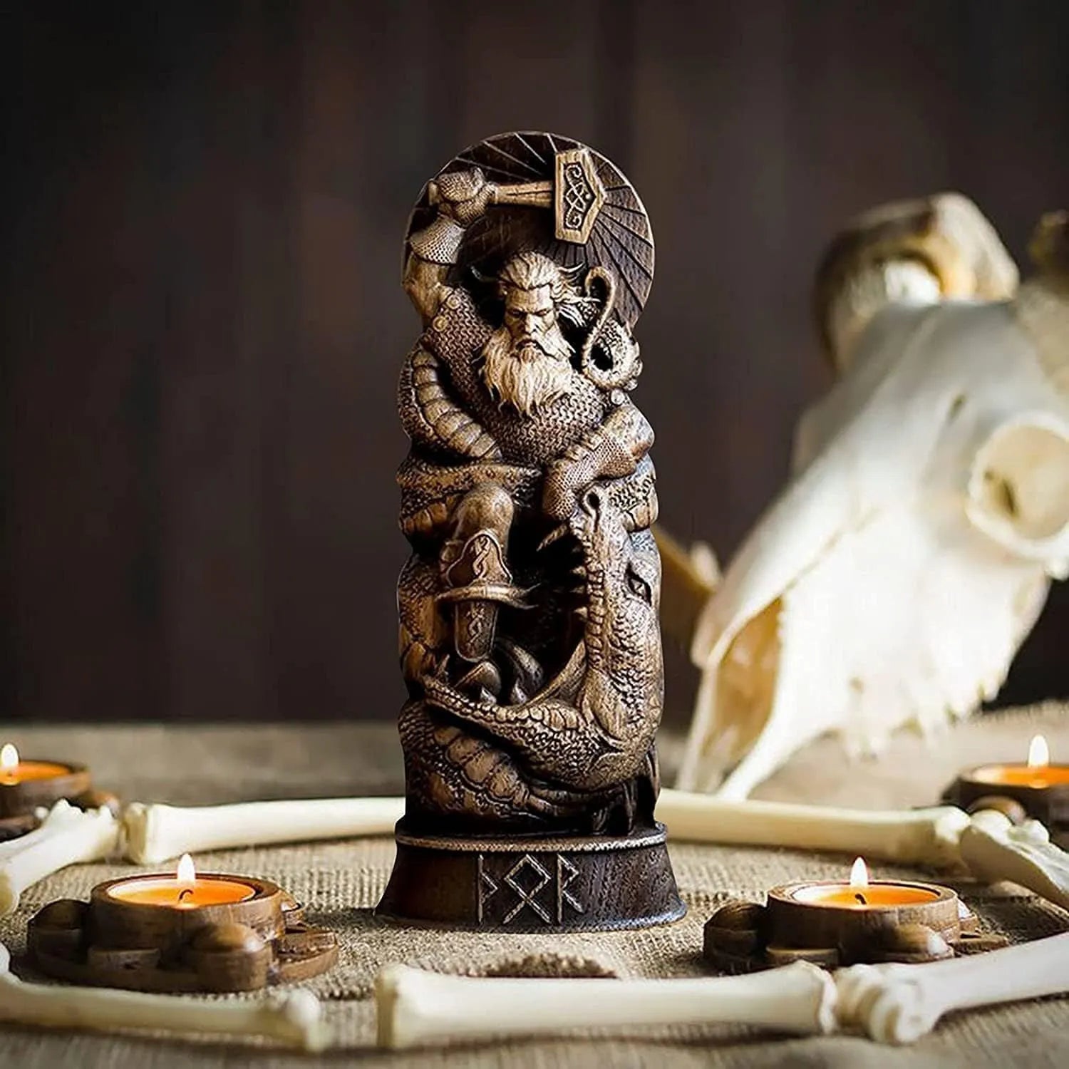 Handmade iron resin hero statue ornament Odin Thor Freya Loki 10x6x22cm set of four