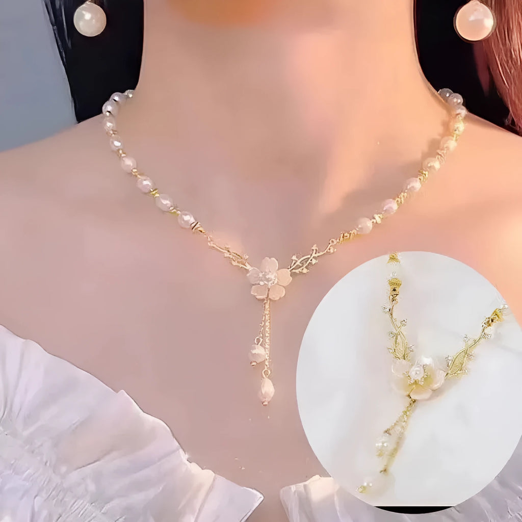 Alloy pearl chain necklace with floral rose pendant in Q9 colour variant