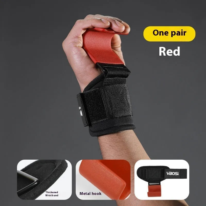 Horizontal bar pull-up power assist grip hook in black for weightlifting training with padded wrist support