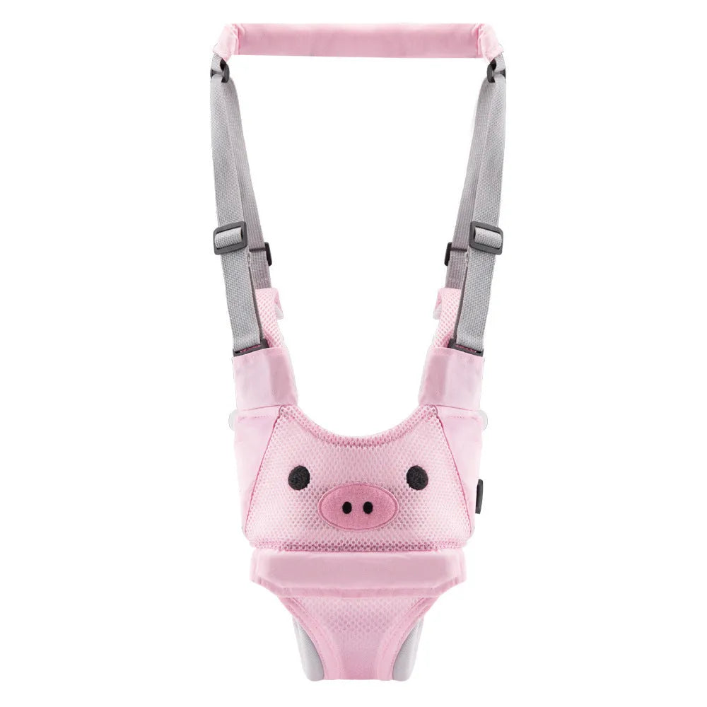 Baby walking harness belt with adjustable straps and removable crotch support in blue colour