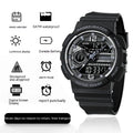 Children's electronic watch with large digital dial and rubber strap in black and silver