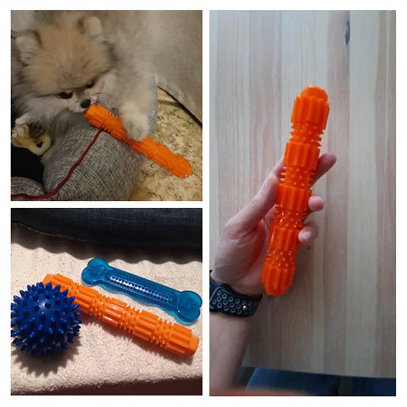 Green natural rubber dog chew toy with treat holes and squeaker for aggressive chewers