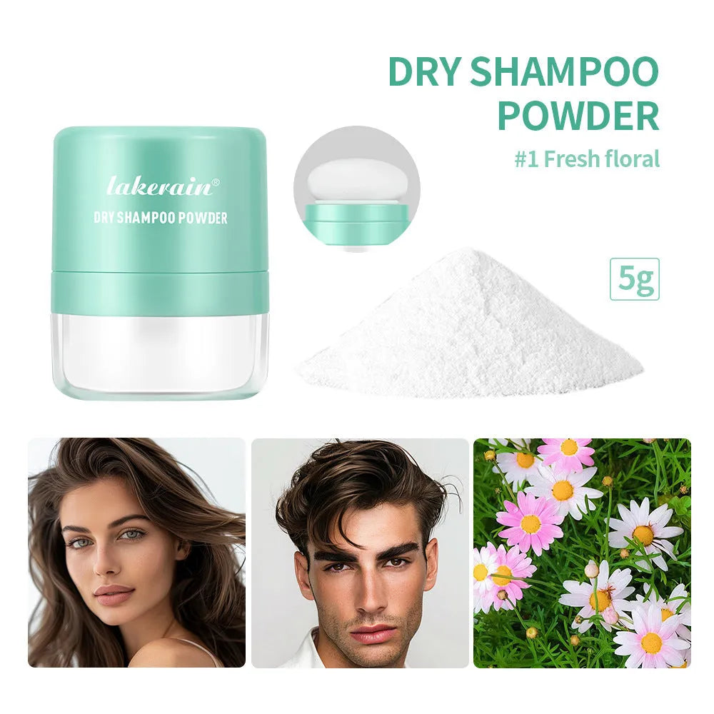 Disposable hair dry cleaning booster powder 5g with sponge, headband, and mirror in blue, green, red colours.