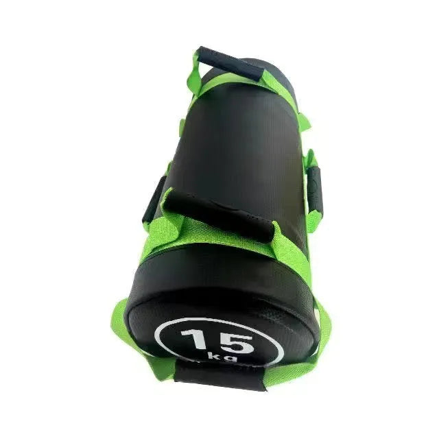 Flat white PVC fitness training sandbag for weight lifting and strength exercises.