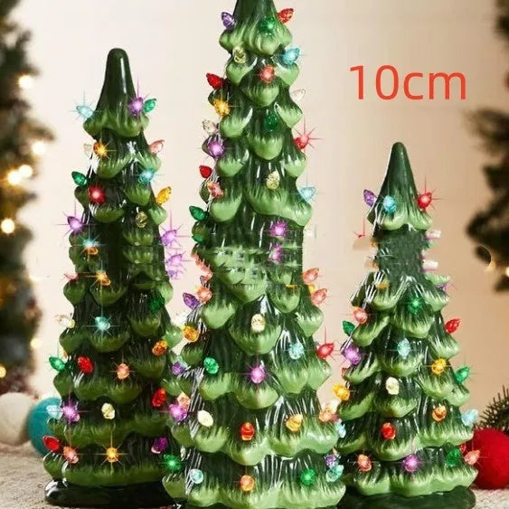 European-style resin Christmas tree ornament with integrated LED lights in coloured or warm white.
