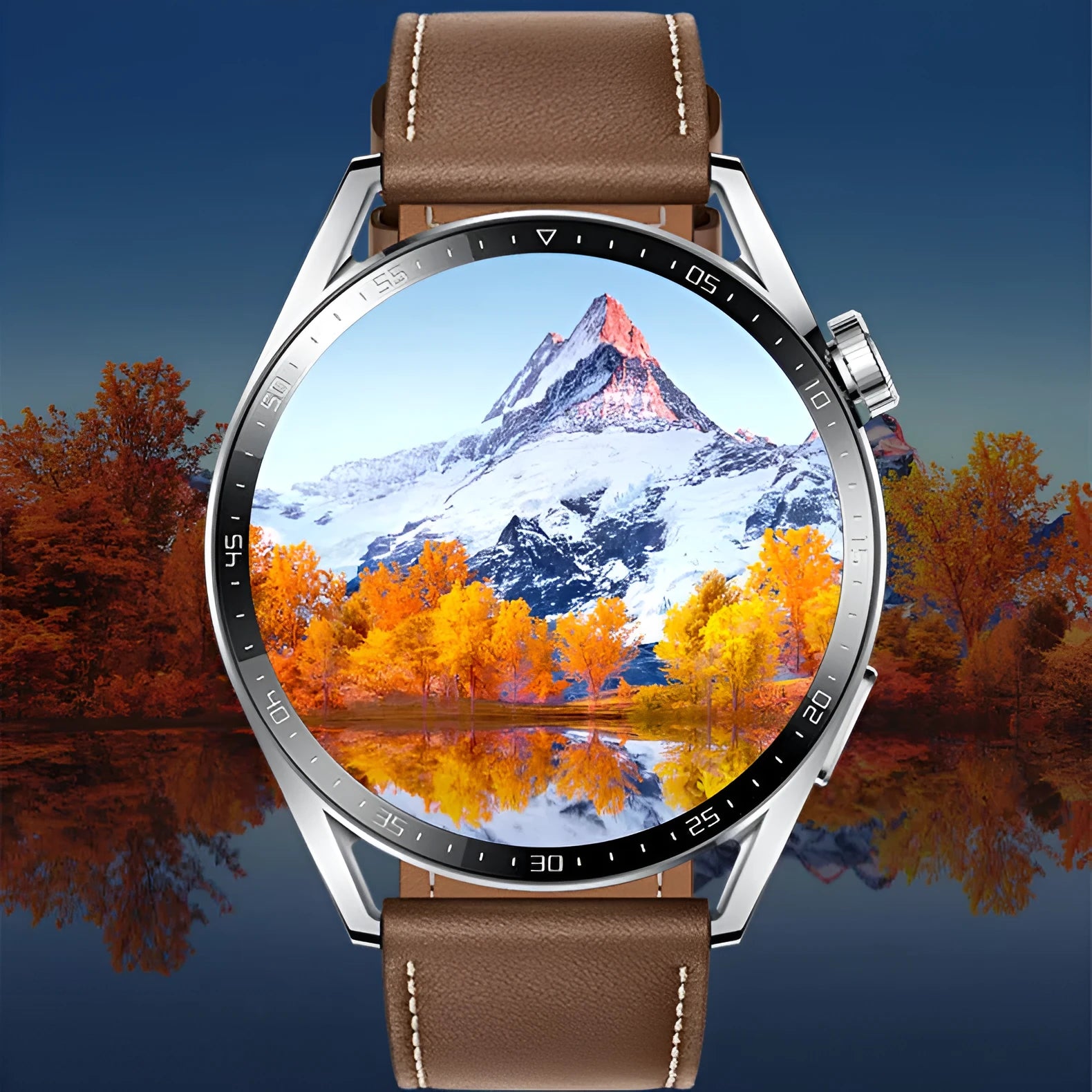 Black smart watch with 1.35 inch screen on a silicone strap, showing health metrics and call interface