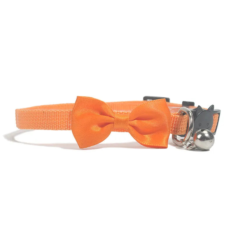 Striped adjustable nylon cat collar with bell in multiple bright colour options