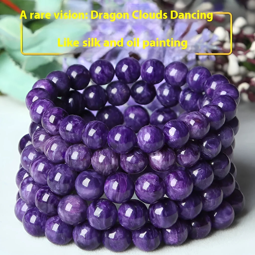 Natural Charoite crystal bracelet with transparent stones and platinum fittings