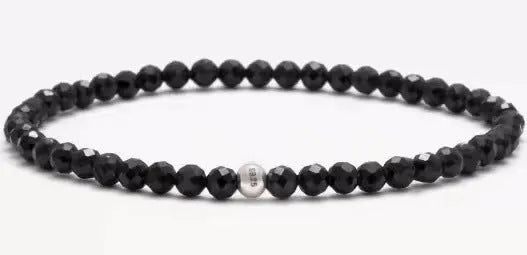 Geometric agate bracelet with obsidian, blue san and black agate stones in 4mm size