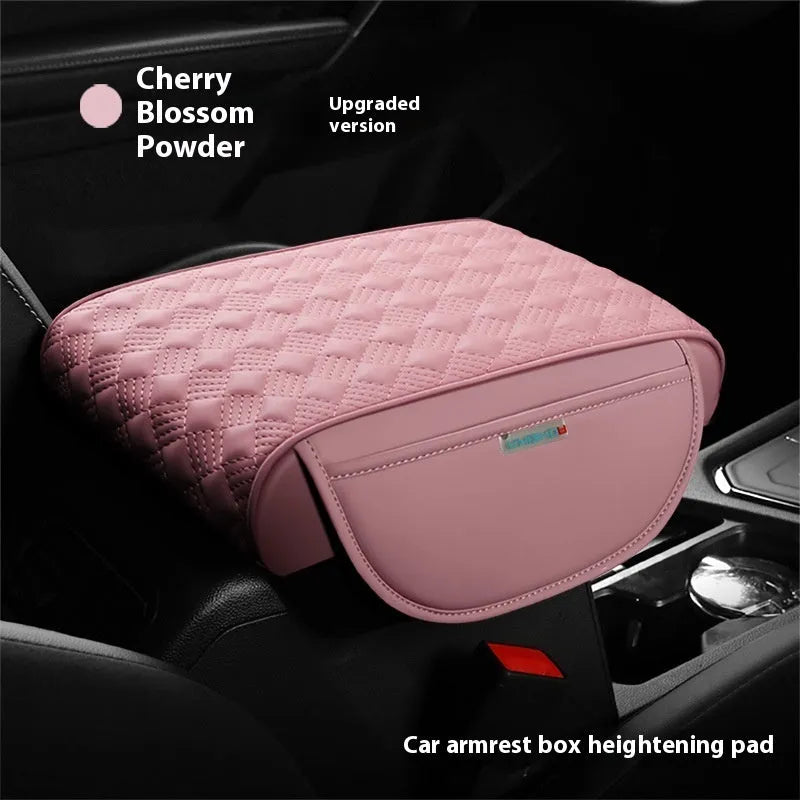 Leather automobile armrest heightening insole 32x22x5.5cm in elegant gray on car centre console