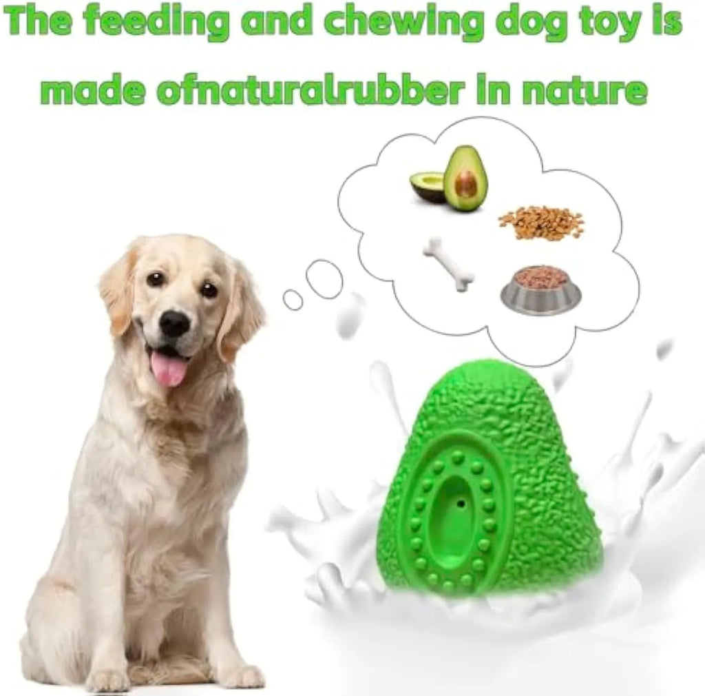 Green avocado-shaped natural rubber dog chew toy for aggressive chewers with textured surface